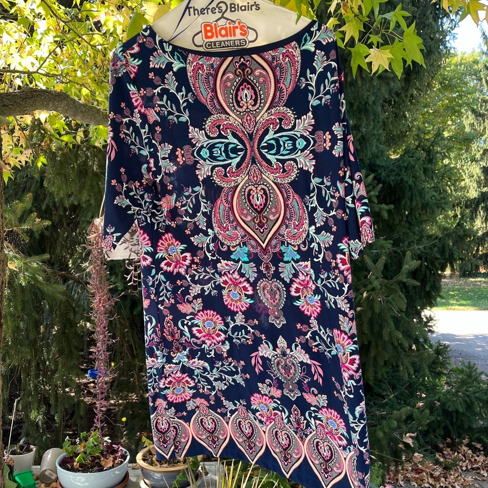 Leslie Fay Navy and Pink Paisley Dress
